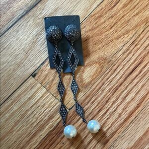 Sterling marquisite w stones & pearls duster earrings.